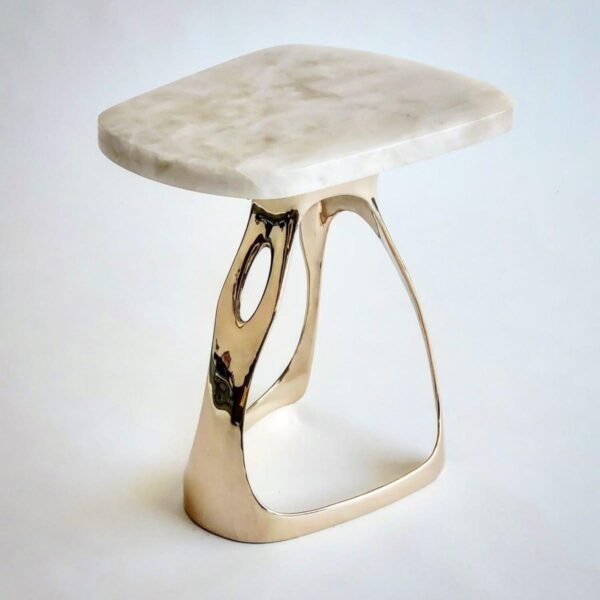 Luxury Marble Top Side Table with Sculptural Gold Base