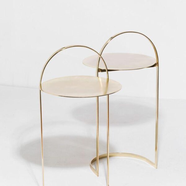 Modern Gold Circular Nesting Side Tables with Handle Design