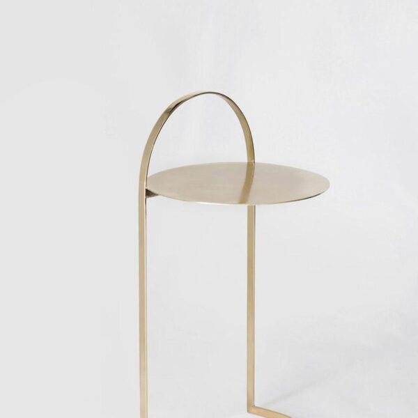 Modern Gold Cantilever Side Table with Circular Shelf