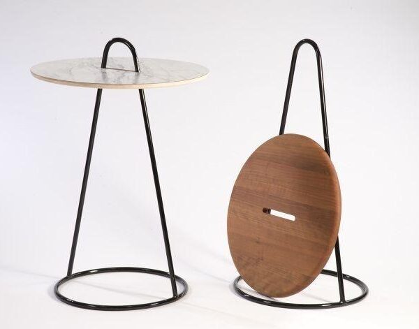 Minimalist Portable Side Table with Wooden Tray Insert