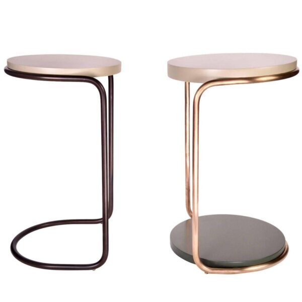Bauhaus-Inspired C-Base Side Tables in Dual Metal Finishes