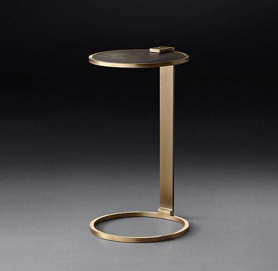 Luxury Cantilever Side Table with Shagreen Top and Brass Frame