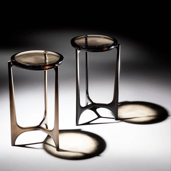 Artisan Blown Glass Side Tables with Sculptural Metal Base