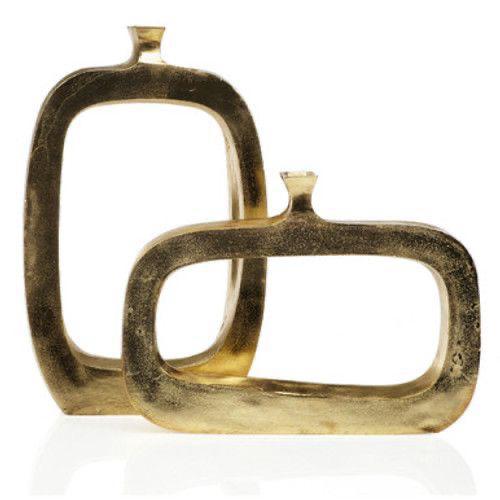 Sculptural Antique Brass Hollow Vases – Set of 2