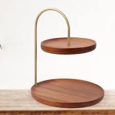 Two-Tier Wooden & Gold Metal Display Stand